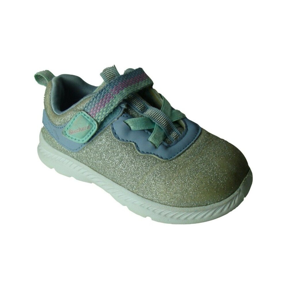 Skechers Girls Glitter Sneakers Size 7.5 Silver & Blue Hook & Loop Closure - Picture 1 of 7